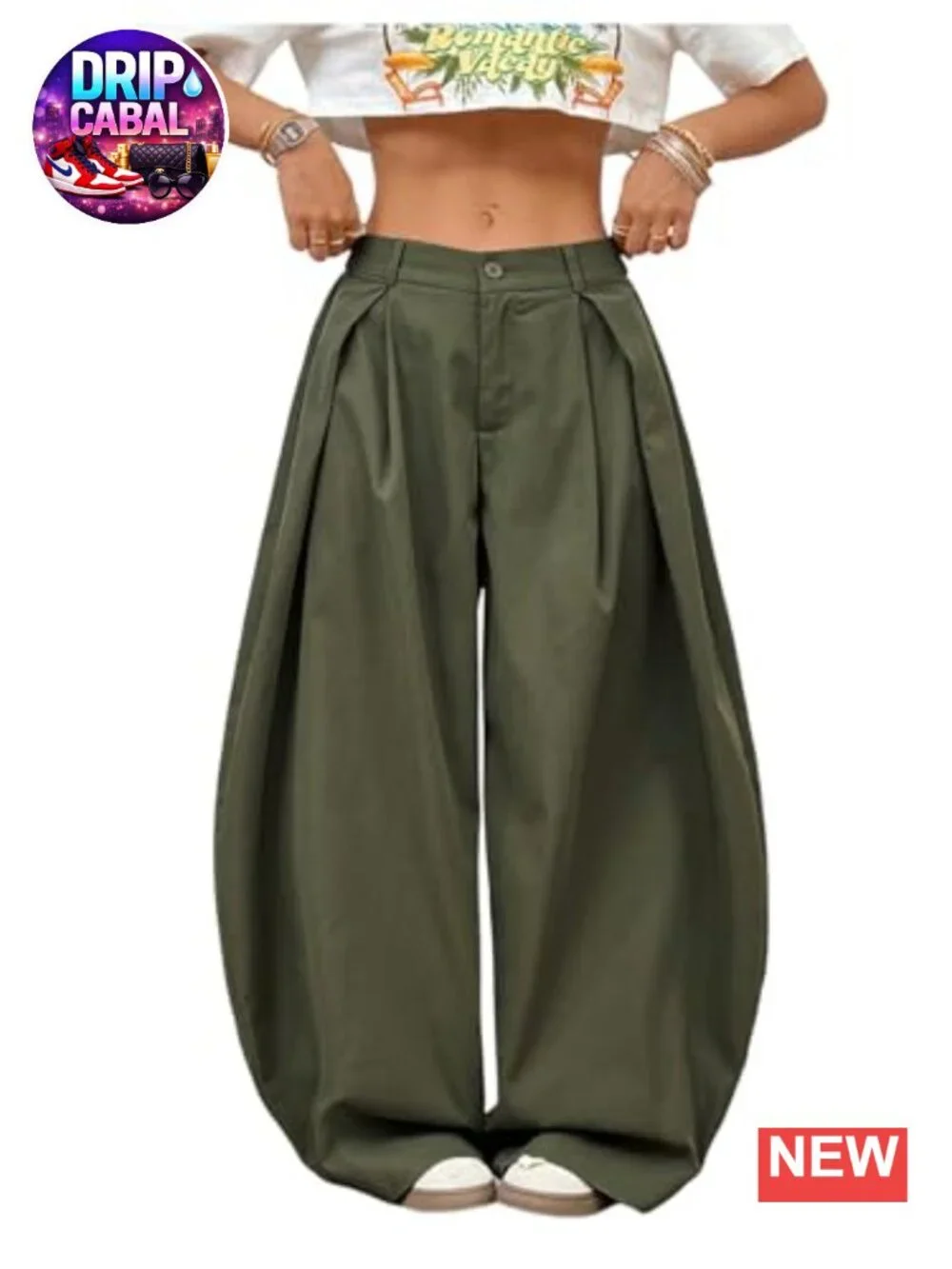 Women's Barrel Pleated Oversized Wide Leg Cargo Pants Low Rise Baggy Fit Y2K